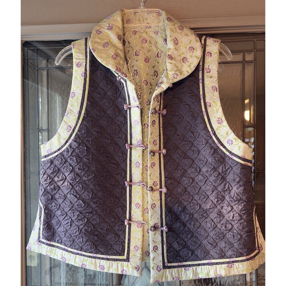 Rising Phoenix Med VTG Women's Reversible Quilted Silk Blend Vest Asian Style‎